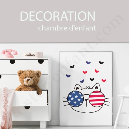 Affiche Petite tête de  chat avec lunette USA