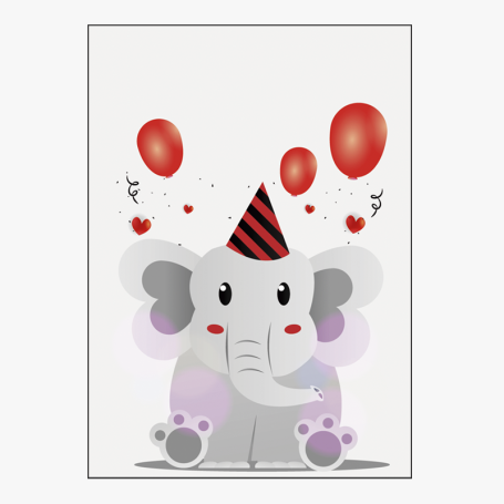 Affiche Adorable éléphant avec ballons rouges