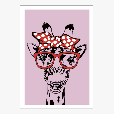 Affiche : Amusante girafe avec ses lunettes et noeud