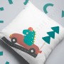 Coussin déco :  Dinosaure dans sa voiture