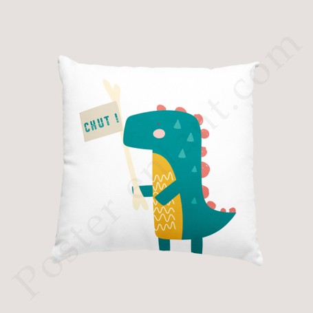 Coussin déco : Dinosaure avec sa pancarte 'Chut ! '