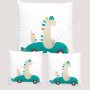 Coussin déco :  Dinosaure dans sa voiture