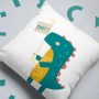 Coussin déco : Dinosaure avec sa pancarte 'Chut ! '