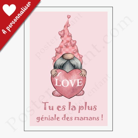 Affiche : Petit nain Love rose à personnaliser