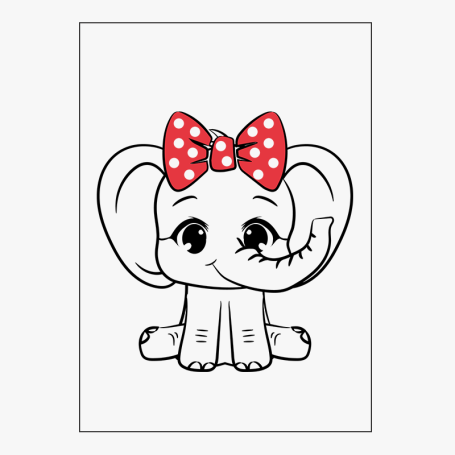 Affiche Adorable éléphant blanc avec nœud rouge