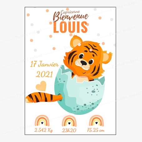 Affiche de naissance  : Bébé tigre à personnaliser