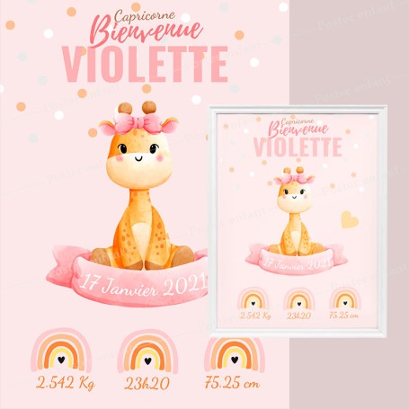 Affiche de naissance  : Girafe à personnaliser