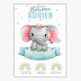 Affiche de naissance  : Eléphant à personnaliser