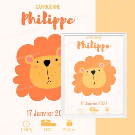 Affiche de naissance  : Lion à personnaliser