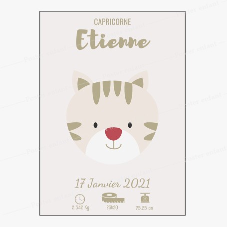 Affiche de naissance  : Tigre à personnaliser