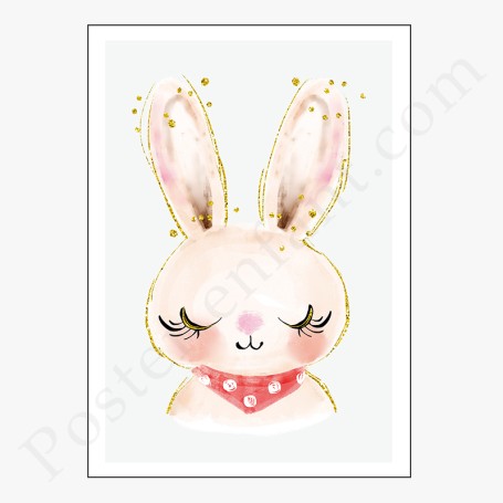 Affiche Petite tête de lapin avec paillettes dorées