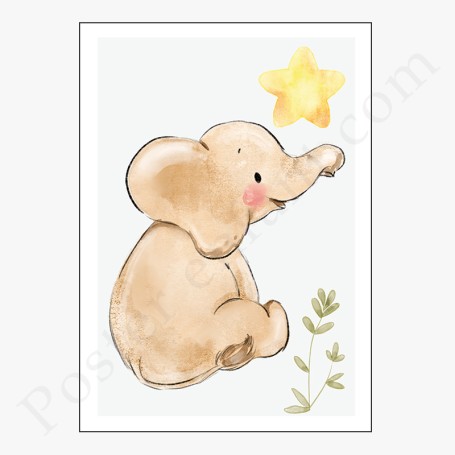 Affiche Adorable bébé éléphant avec étoile