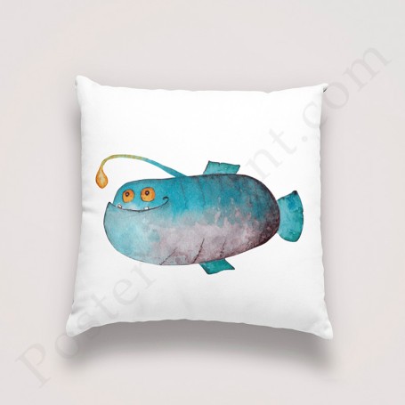 Coussin déco : Poisson bleu rigolo